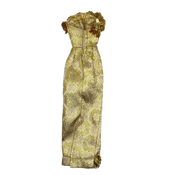 Vintage Barbie Clone Doll Gold Metallic Dress Doll Accessory Clothing - Picture 2 of 2